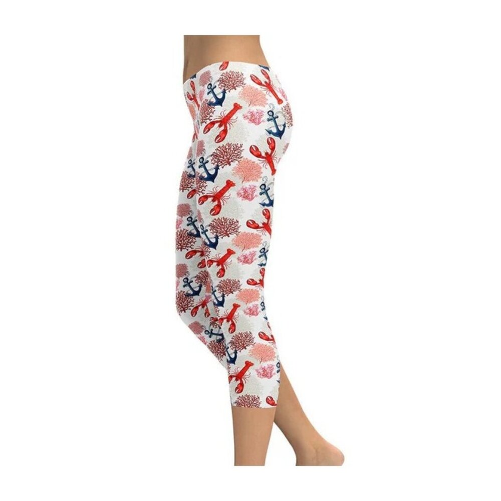 Fiercepulse Lobster Nautical Print Capri Leggings Size Medium Media Pockets